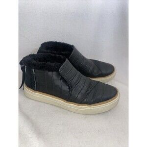 TOMS PAXTON Leather Suede Crocodile Embossment SLIP ON ANKLE BOOT 7 Faux Fur